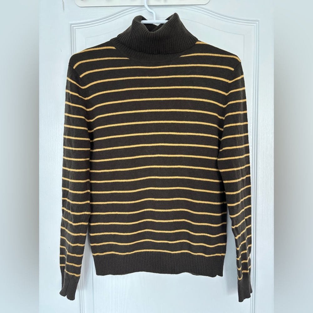 Esprit Brown and Yellow Striped Lambs Wool Turtleneck Sweater Size M